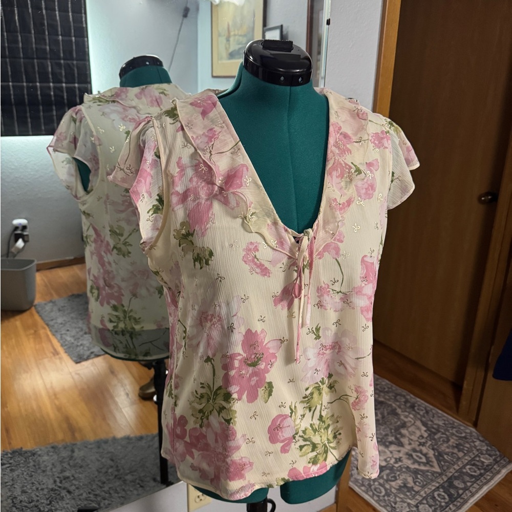Tamara H. Cream and Pink Floral Top